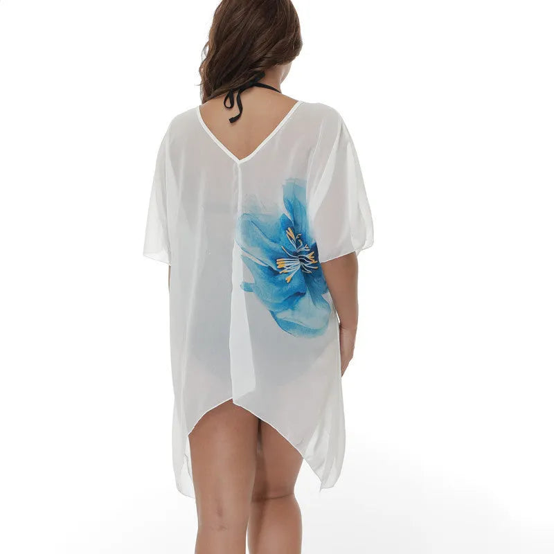 White plus size loose beach cover-up blouse for women