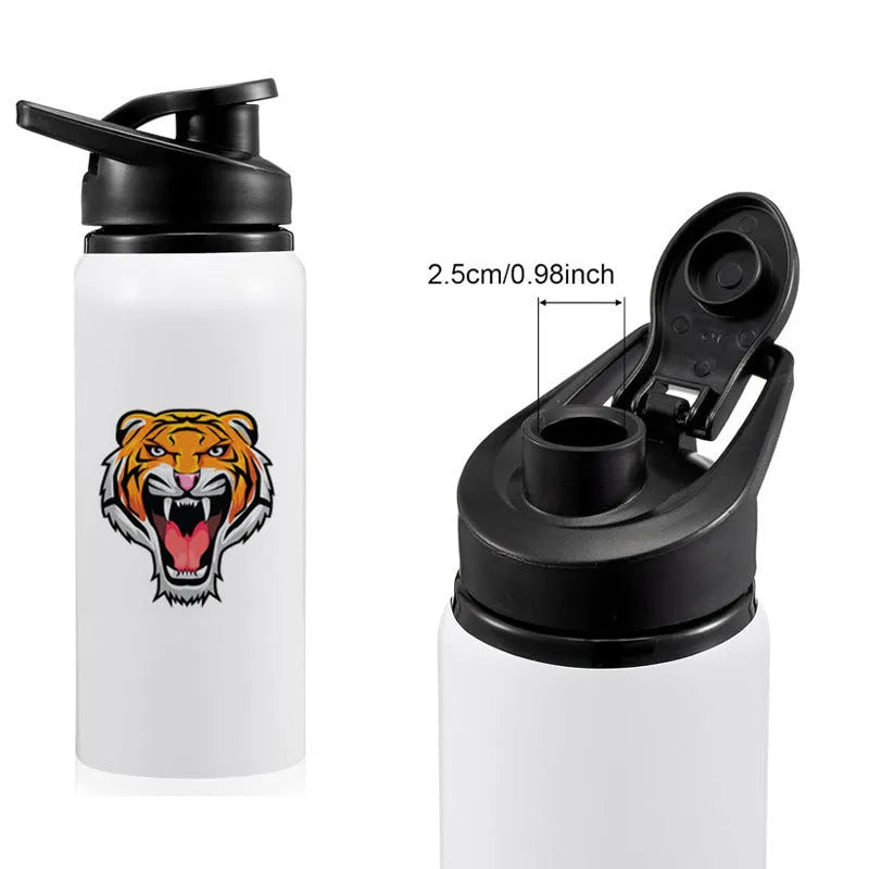 White aluminium cycling water bottle shown in 600ml and 750ml capacity options