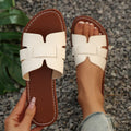 Plus size open toe flat women's slippers in Milky White with artificial PU upper and rubber sole