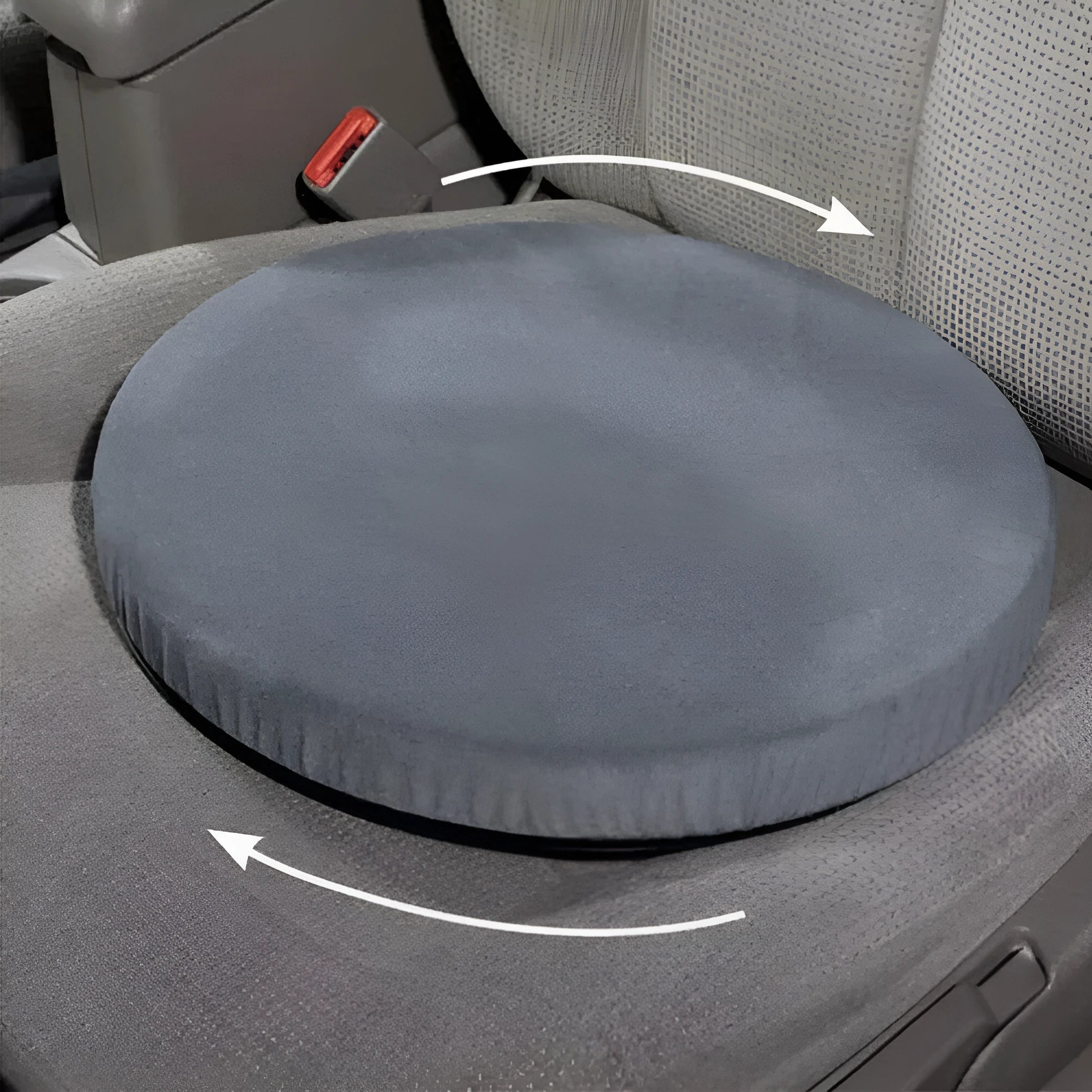 360-degree rotating car seat cushion with non-slip base and plush cloth cover