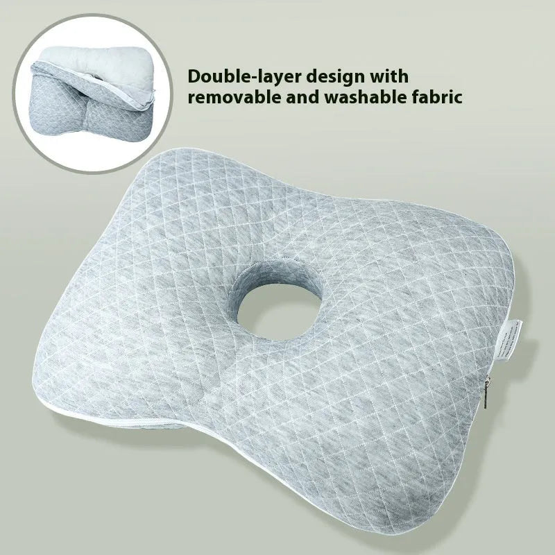 Beauty salon single hole ear pillow in New Chinese style, showing centre cut-out.