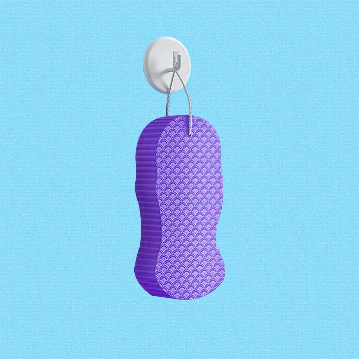 3D fish scale pattern bath sponge ball in white, grey, pink, and light blue colours
