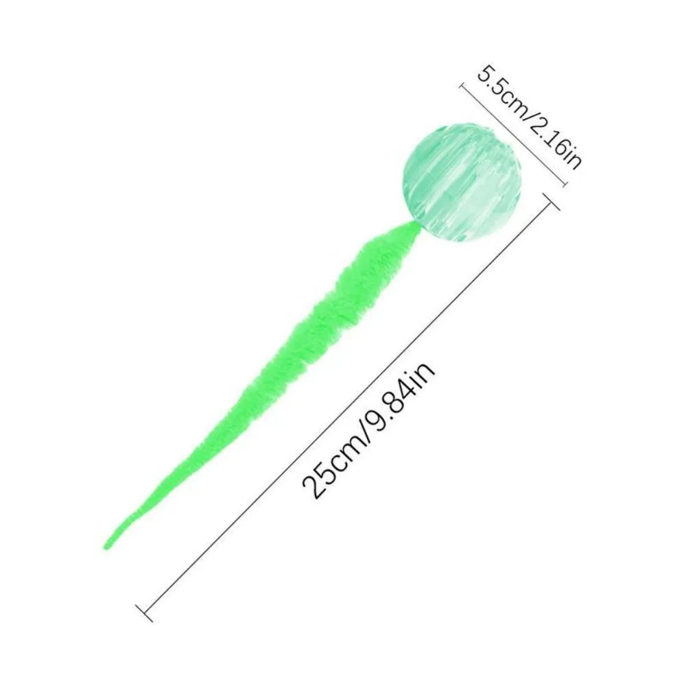 Interactive cat ball toy with TPR bouncy ball and plush tail in green colour