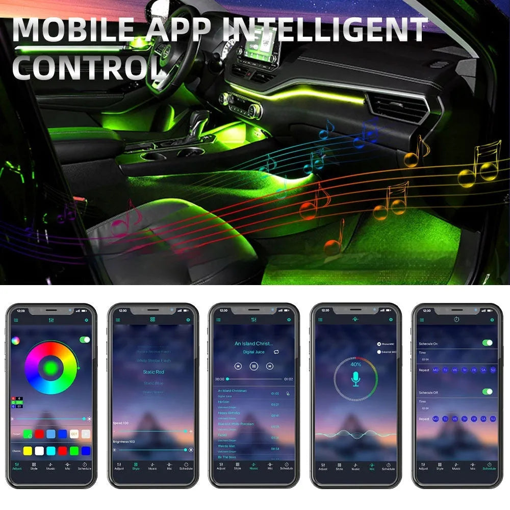 Car interior magic colour LED streamer with 18 lights and wiring harness