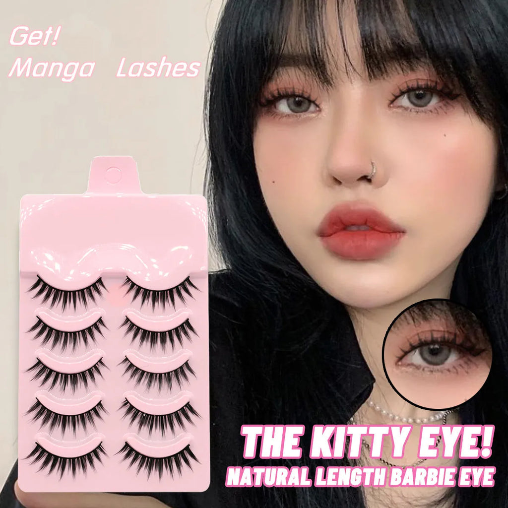 Pack of natural wispy Korean false eyelashes for anime cosplay, showing styles 007, 008, and 009.