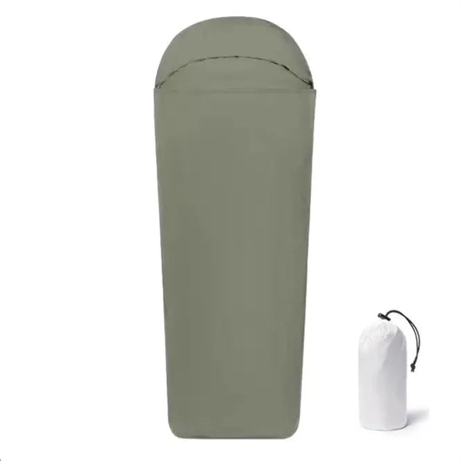Blue mummy-style nylon camping sleeping bag for adults measuring 210x80x60cm