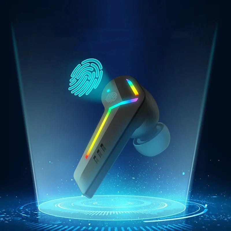 Black wireless TWS Bluetooth headset with low latency for gaming and sport