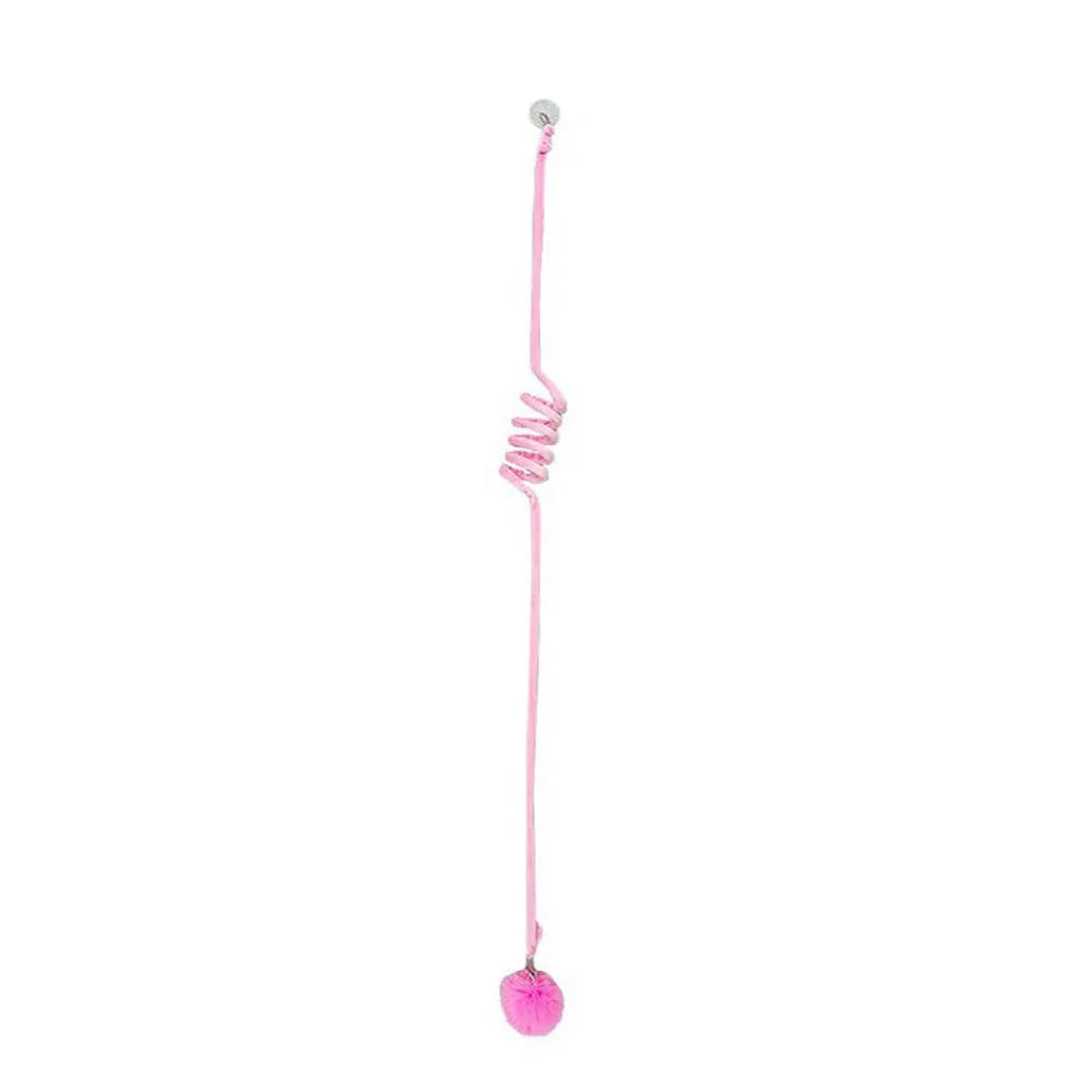 Hanging cat toy with bell stick and inflatable ball attached to door with suction cup