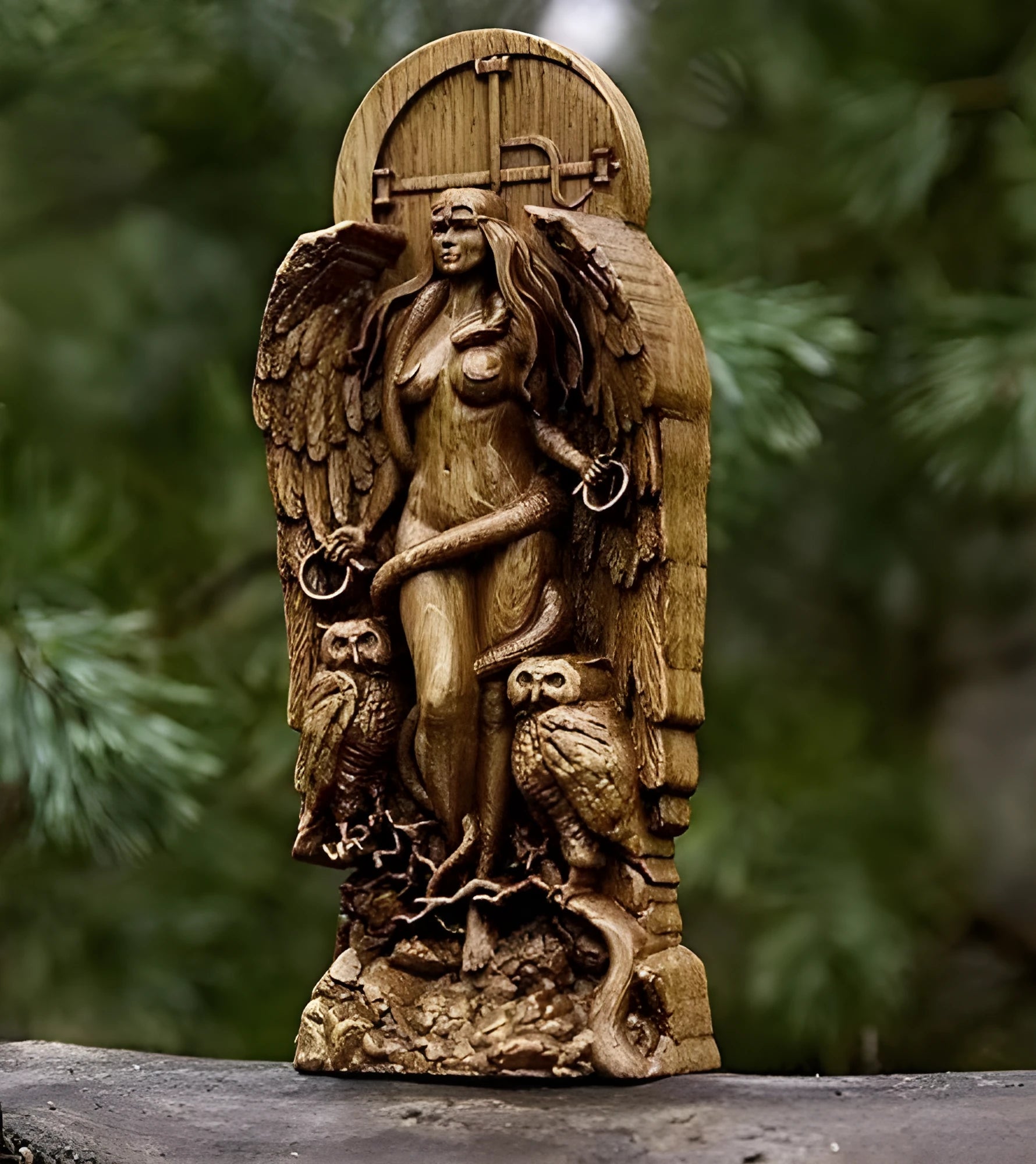 Synthetic resin Greek goddess statue for pagan altar or garden, 22cm tall.