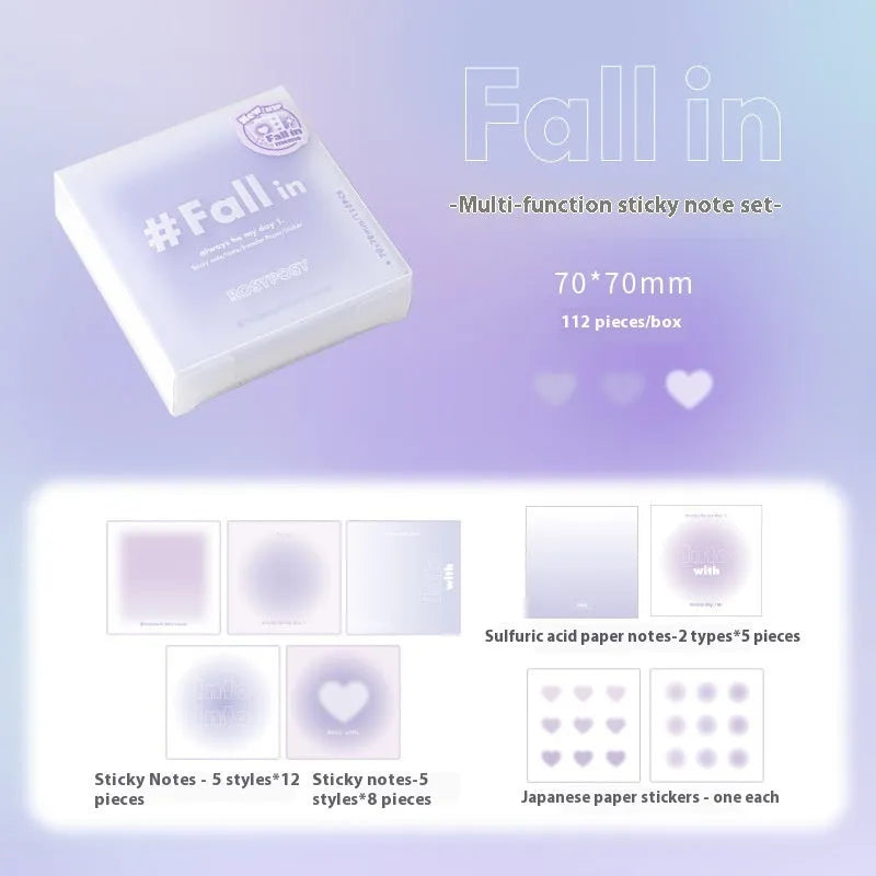 Square gradient parchment multifunctional notepad paper brick with sticky notes and stickers in blush green blue purple colours