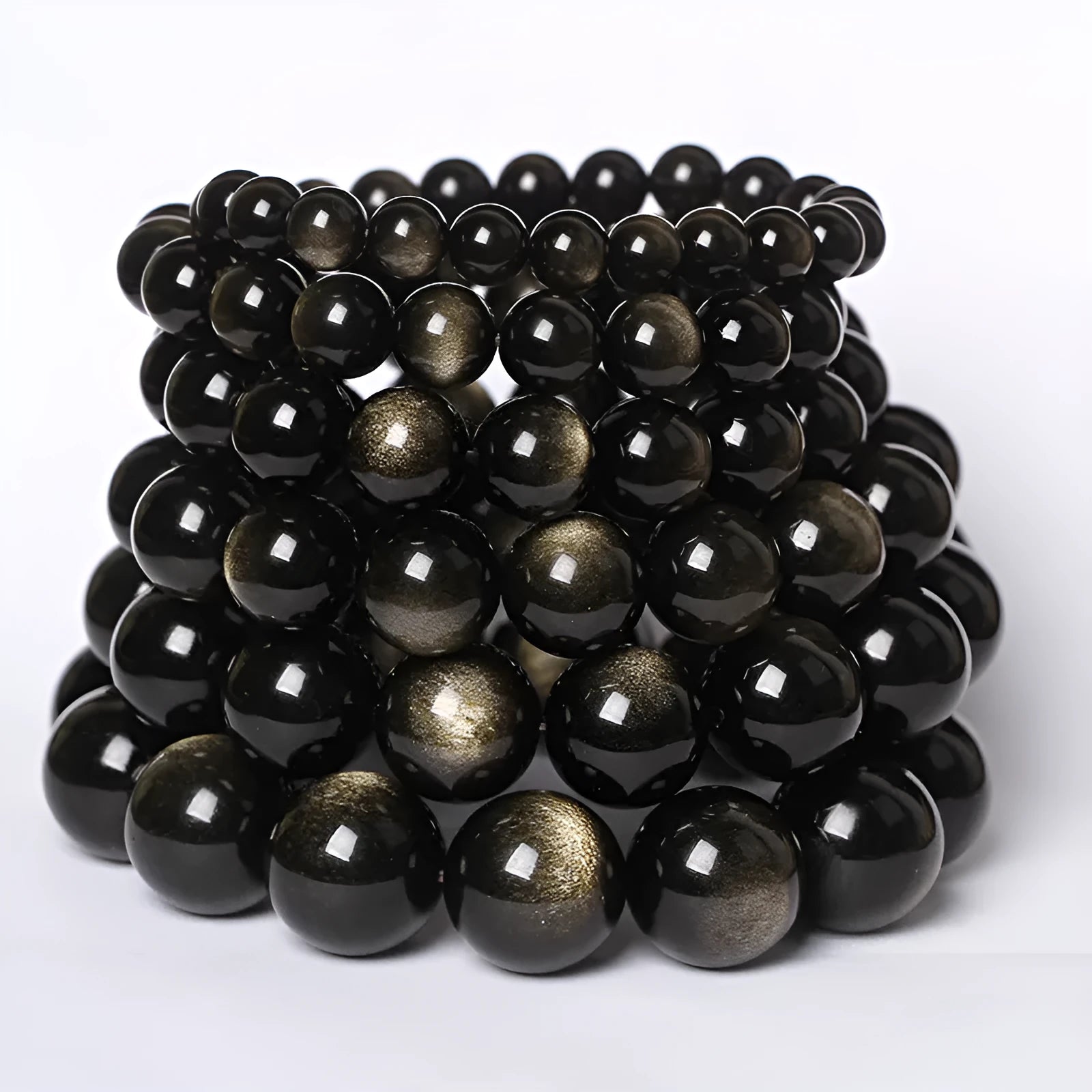 Hand-woven obsidian bracelet with round crystal beads in multiple colour options