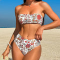 Women's printed bandeau swimsuit and matching shorts set on mannequin