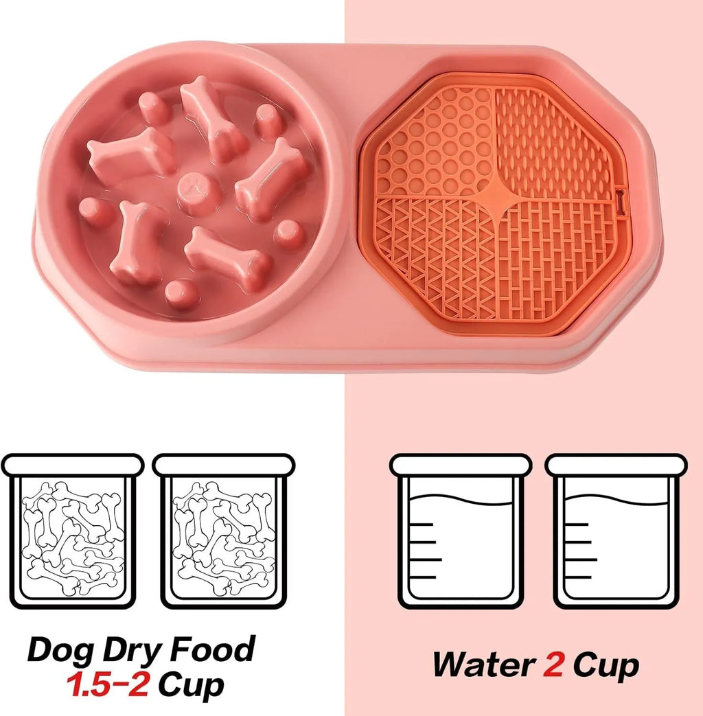 Blue slow feeder dog bowl with maze pattern and non-slip base for small medium dogs.