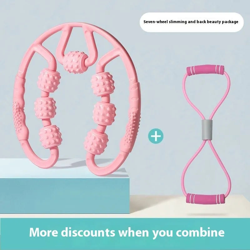 Ring clip leg massager roller with multiple wheels in macaron pink colour