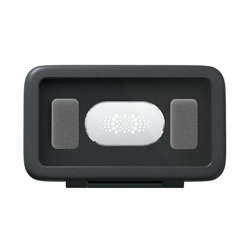White plastic waterproof phone holder mounted on tile with phone inside, showing touch screen and anti-fog window.