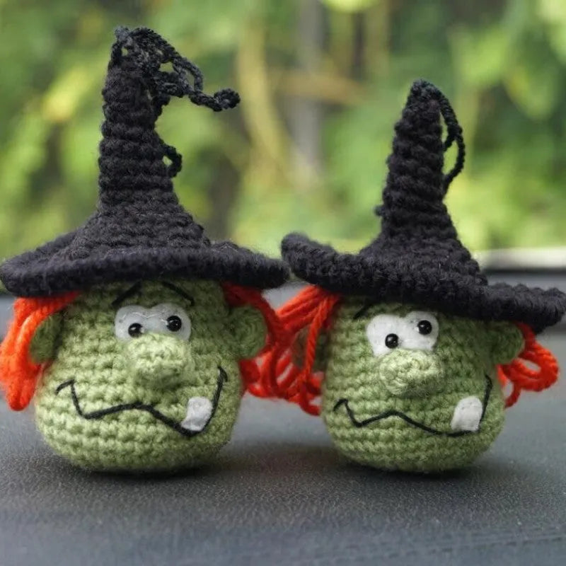 Plush hand-woven car hanging ornament with Halloween cartoon design on polyester fabric