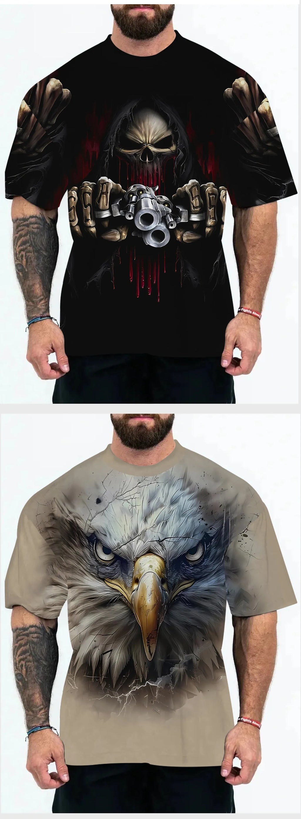 Men's loose fit graphic t-shirt with coloured letters print on a mannequin, showing short sleeves.