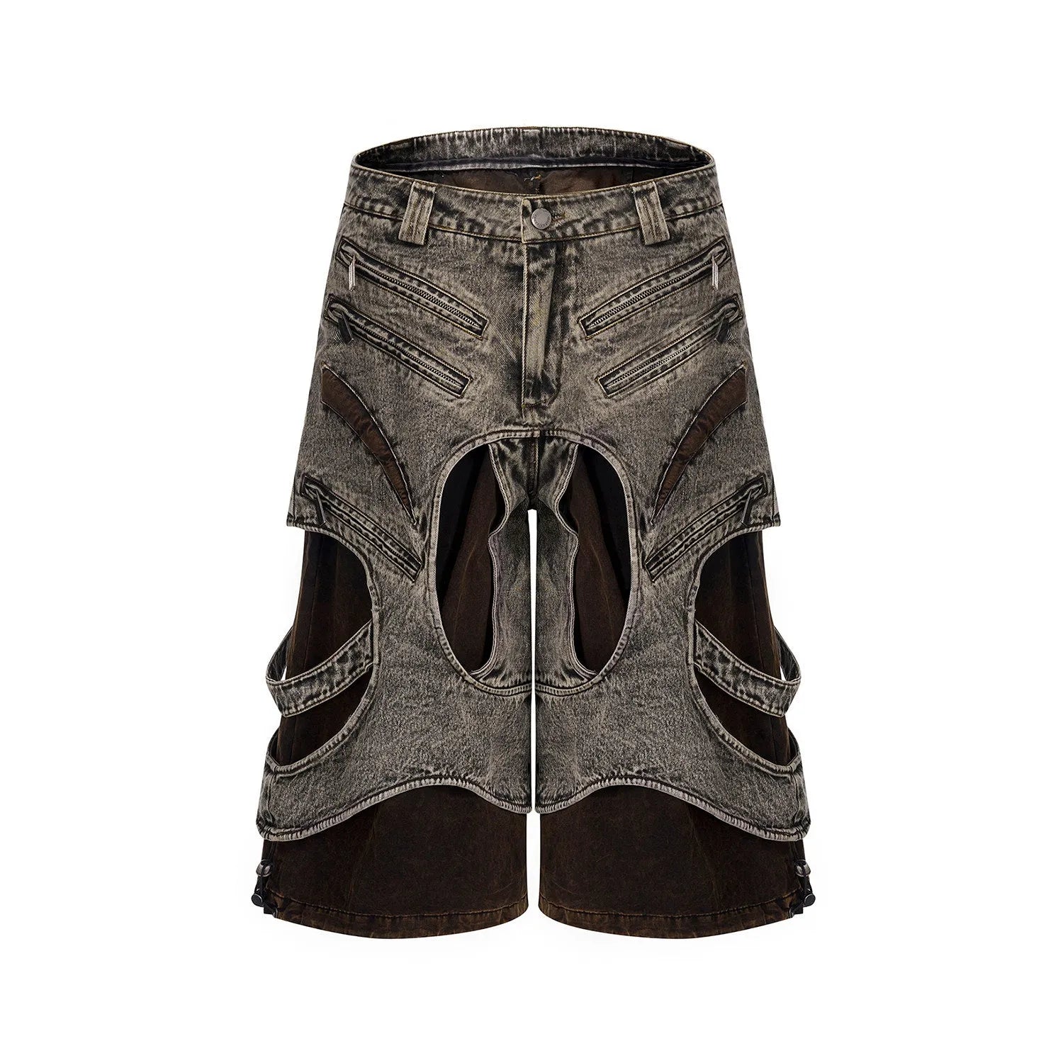 Men's sleeveless denim vest jacket with front zipper and splicing design detail.