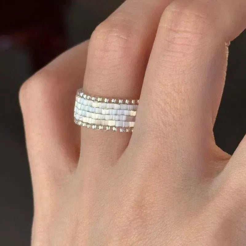 Handmade glass bead string ring in retro Korean style with inspiration Muse filament design