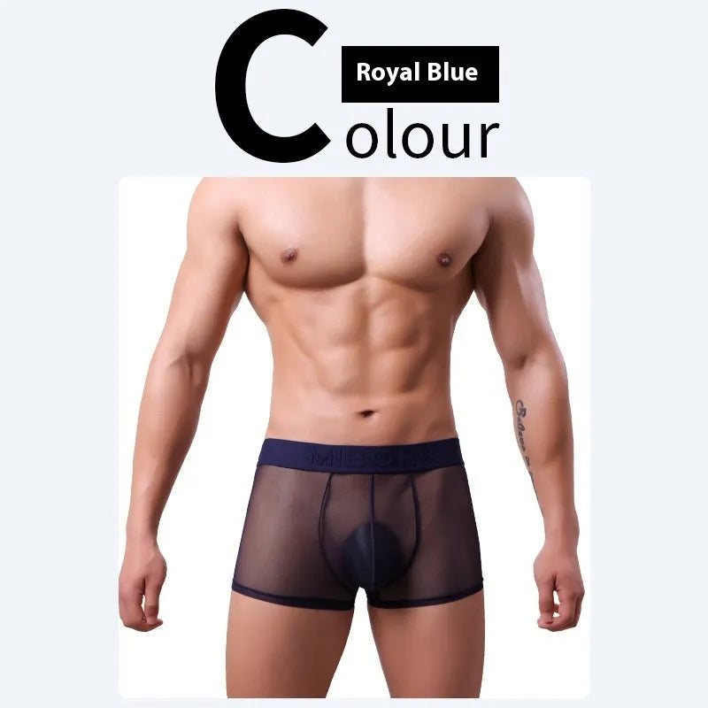 Men's thin invisible breathable boxer shorts in quick drying polyester fabric showing colour options