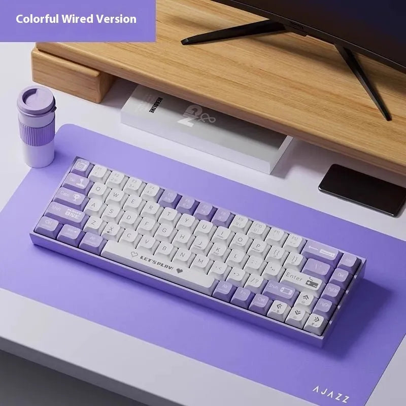 AJAZZ AK680 hot-swappable mechanical gaming keyboard in red and white or purple and white colour scheme.