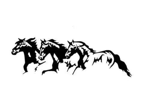 Galloping horse design car body sticker decal in black, white, red, or blue, measuring 25 by 8 centimetres.