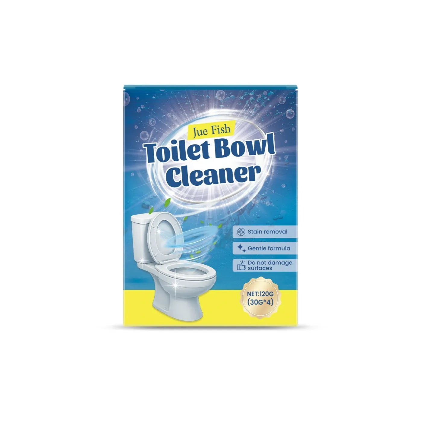Toilet cleaning powder multipack showing four individual 30g sachets, 120g total.