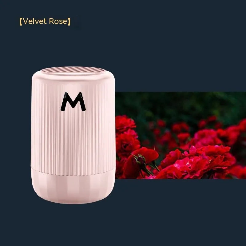 Solid car aromatherapy cup in choice of four fragrances on a 10cm by 6cm base.