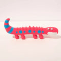 Green cartoon lizard shaped latex dog chew toy with squeaker for aggressive chewers