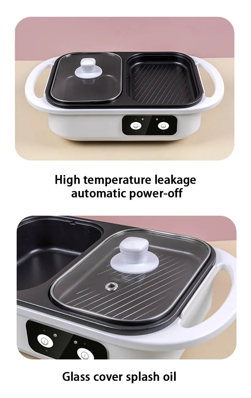 White or green household electric hot pot with 1300W power rating for 2-3 person capacity