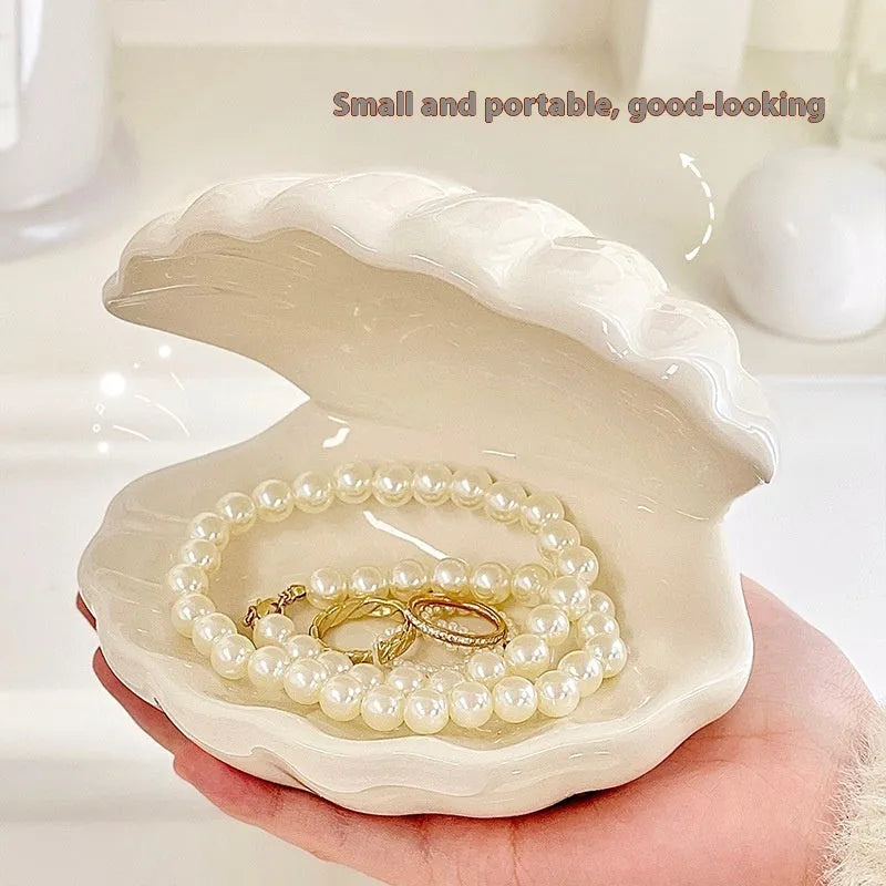 Yellow porcelain storage tray with optional night light, shown in pink and white shell options.