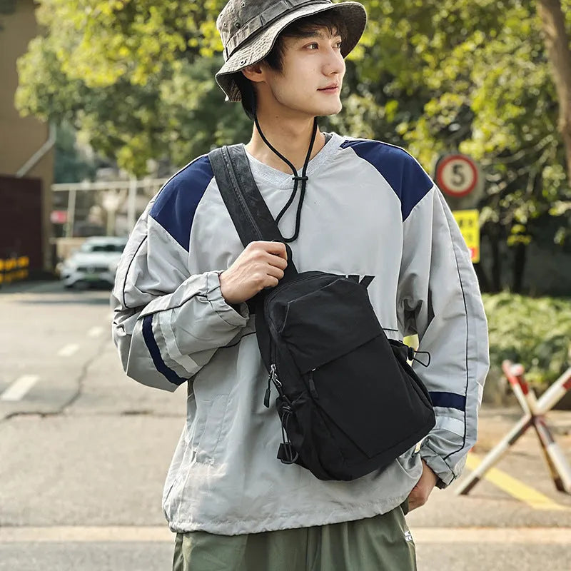 Black multi-functional waterproof nylon backpack with curved shoulder strap, free size, for men and women travel