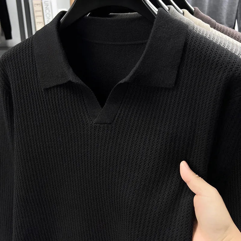 Men's loose fit casual pullover sweater in green, black, camel, or brown colours