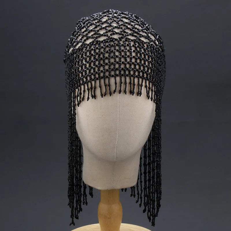 Handmade beaded belly dance hair ornament with alloy construction and tassel decoration