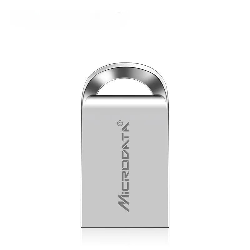 Miniature silver car-shaped metal USB flash drive on a necklace chain.