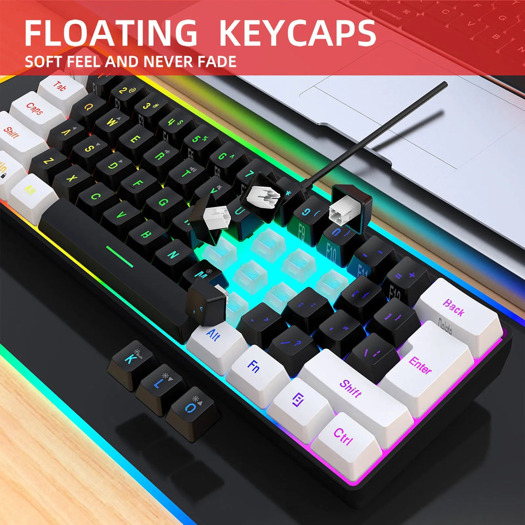 Wired 61 key membrane keyboard with USB cable in white and black colour
