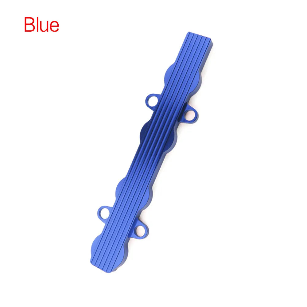 Aluminium alloy engine harness mounting bracket in blue, red, and silver colour options.