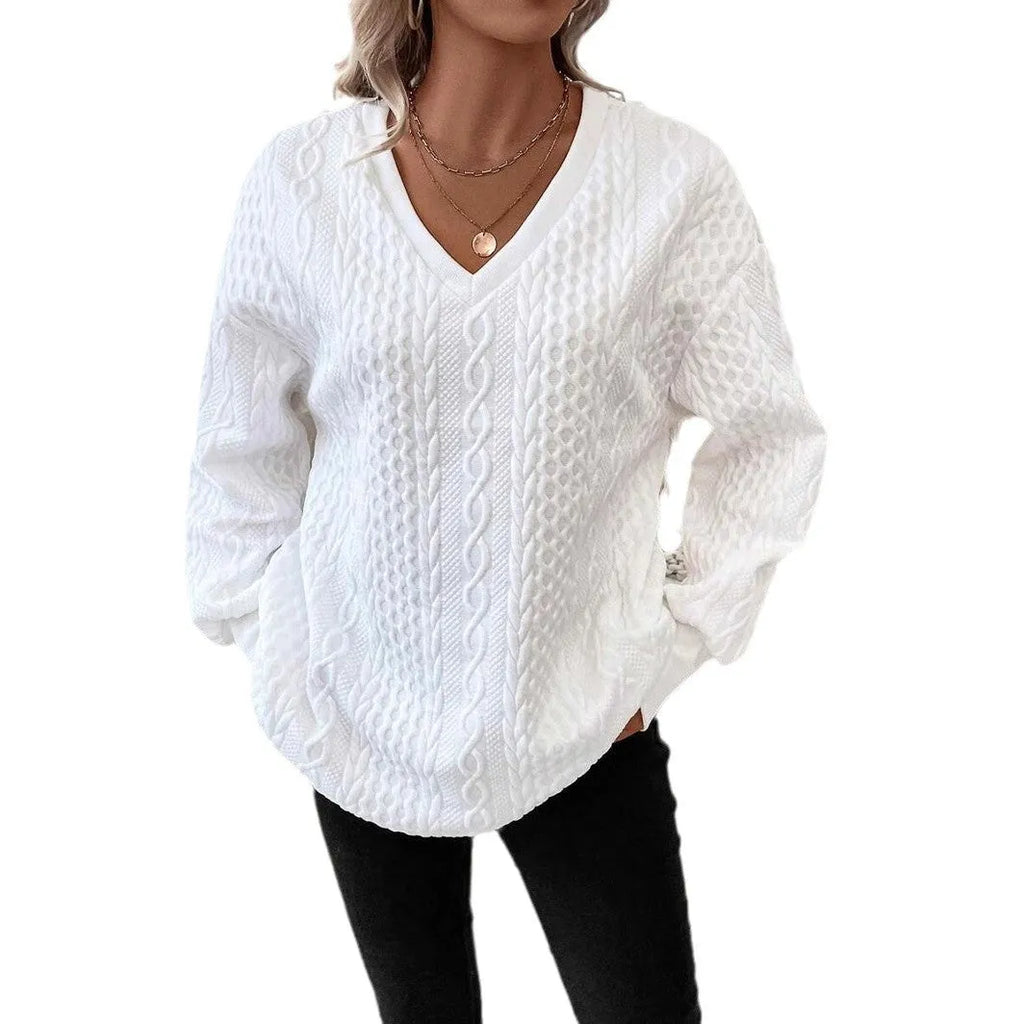 Men's milky white long sleeve T-shirt with 3D pattern and loose Japanese Korean casual fit