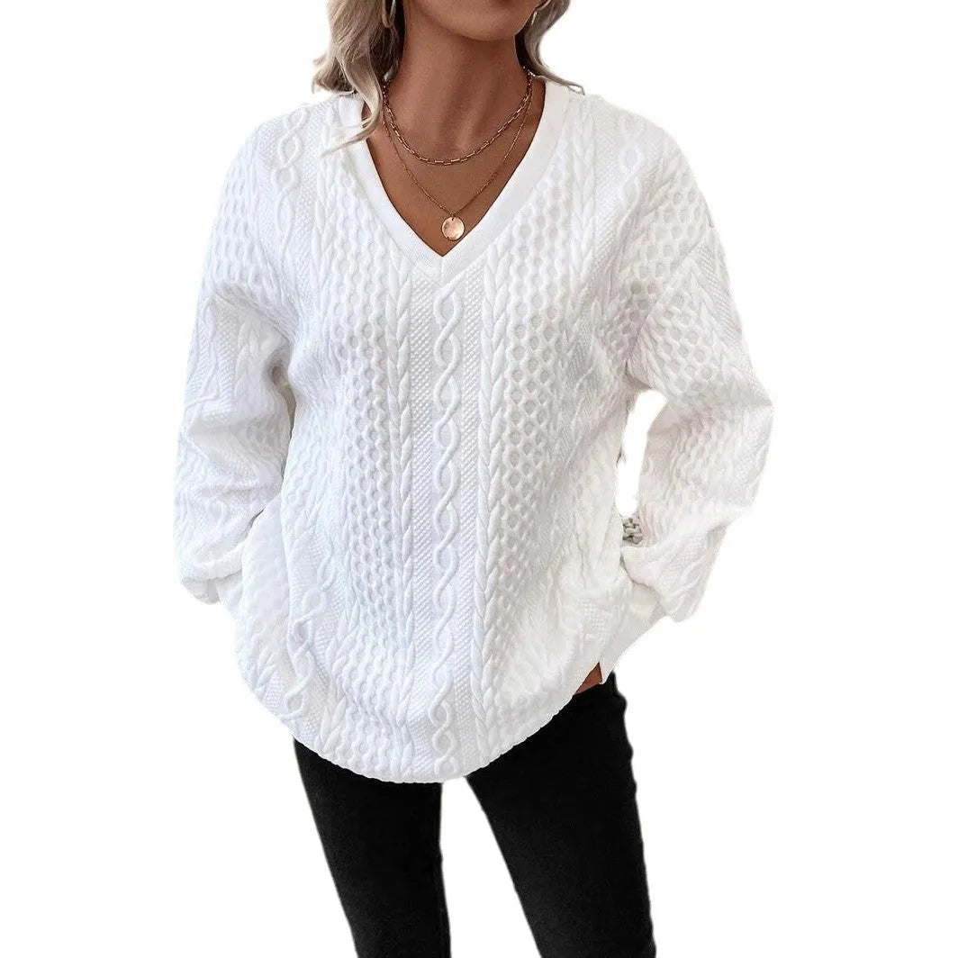 Men's milky white long sleeve T-shirt with 3D pattern and loose Japanese Korean casual fit
