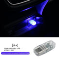 Multi-function USB car atmosphere light showing RGB and solid colour modes on a dashboard.
