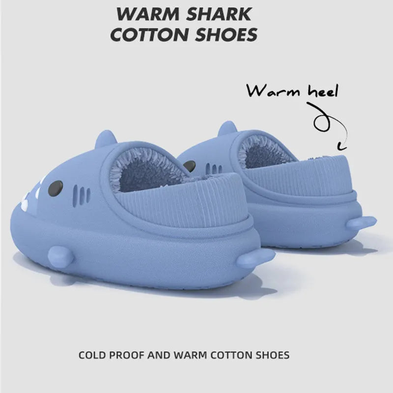 Haze blue shark slippers unisex EVA thickened plush winter house shoes with baotou style