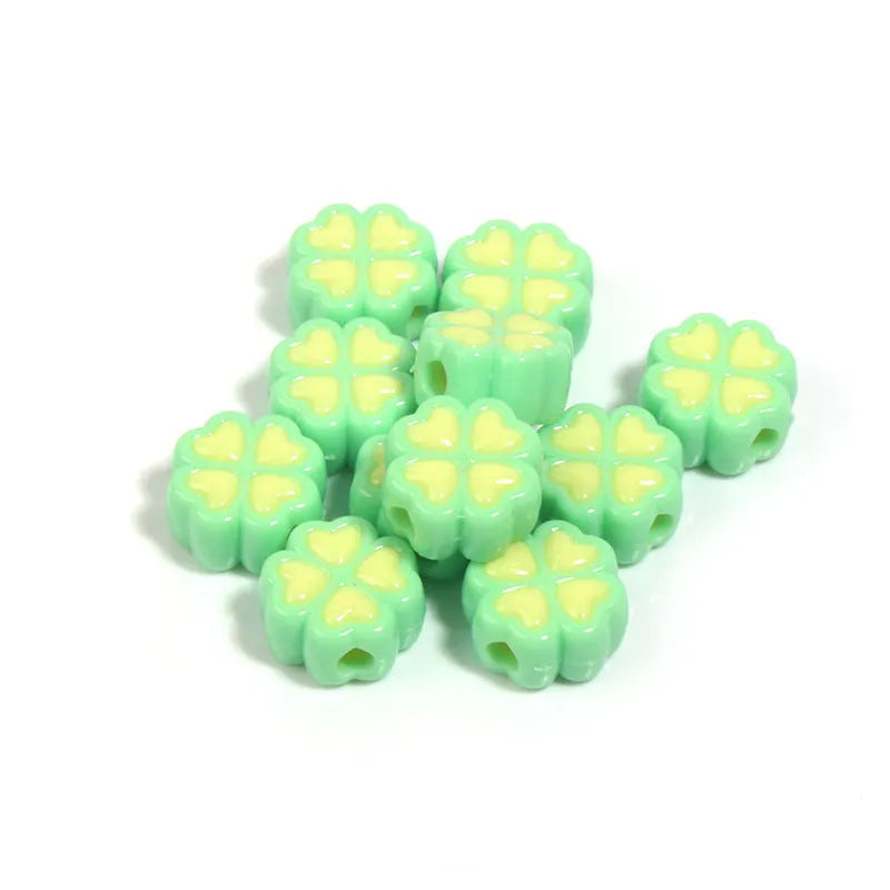 15mm acrylic craft beads with four-leaf clover shape and frosted finish in multiple colours
