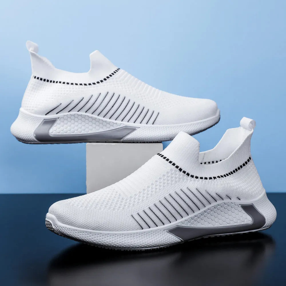 Men's mesh sock shoes with striped design in slip-on sneaker style