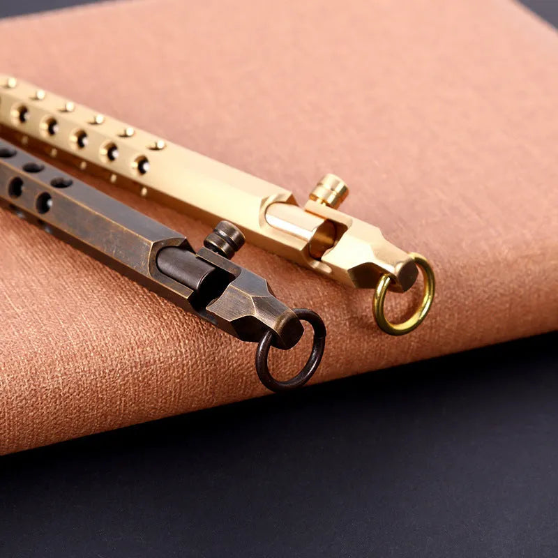 Brass hexagonal bolt rollerball pen with six-sided barrel and 0.5mm writing tip