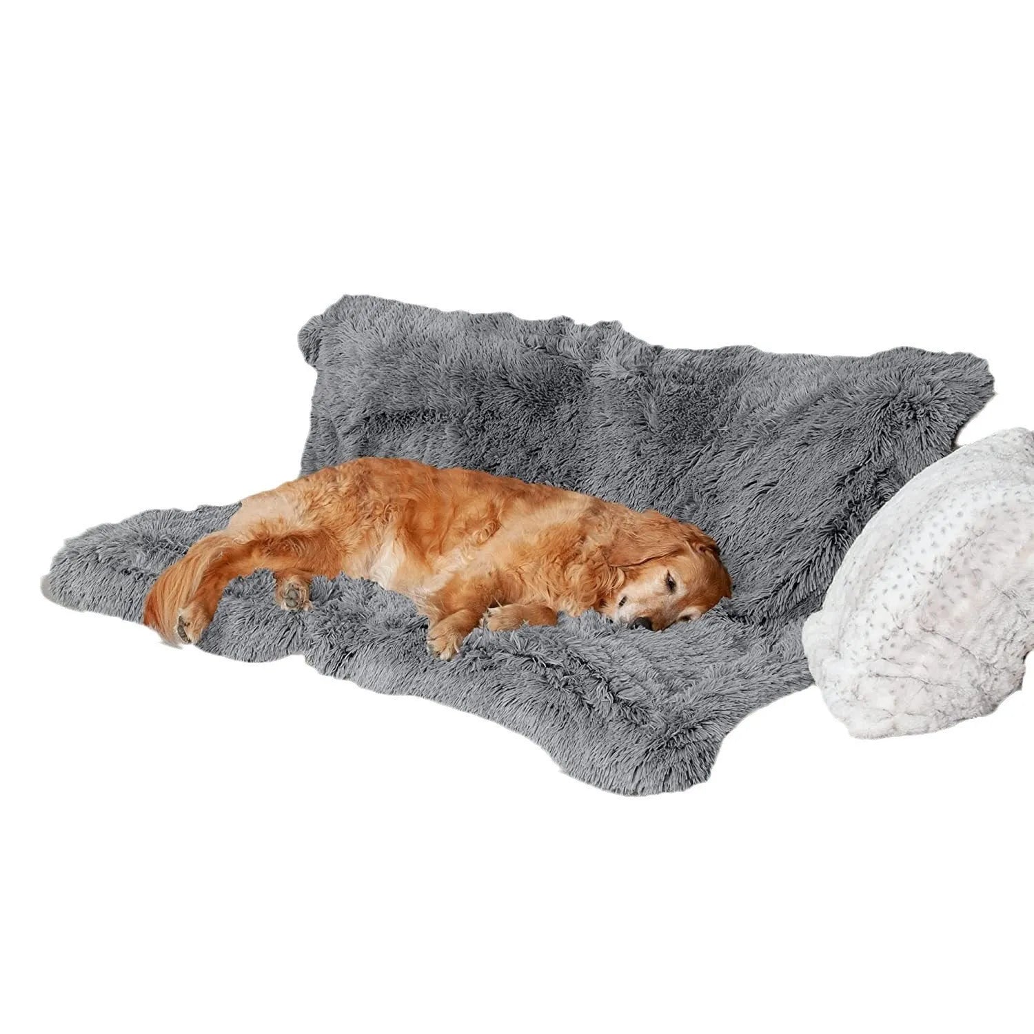 Plush waterproof dog cushion in dark grey, double-layer thickening design with four size options