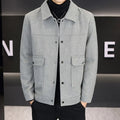 Polo collar casual jacket in khaki colour with side seam pockets and regular length cut