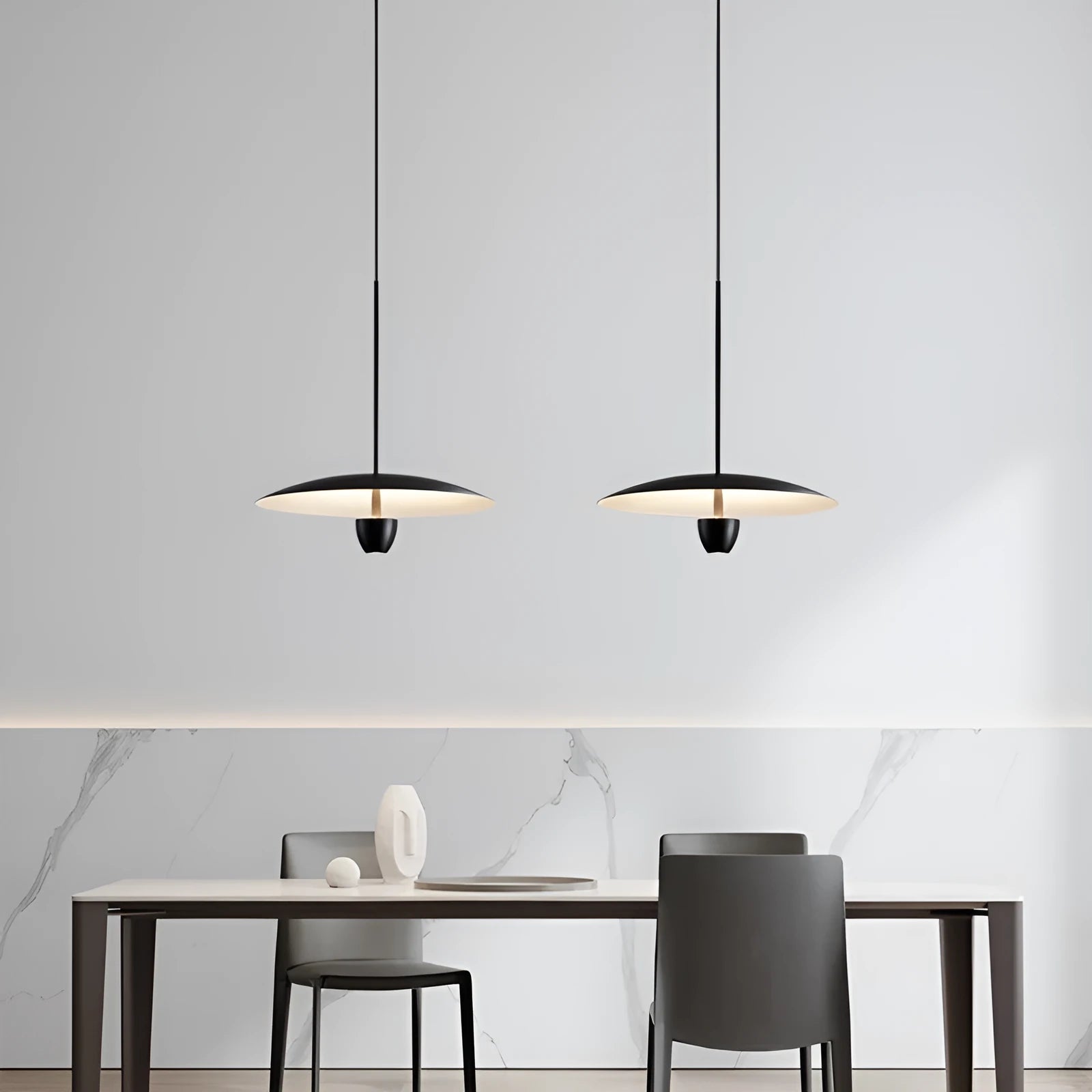Black modern minimalist chandelier with warm light, 400mm size