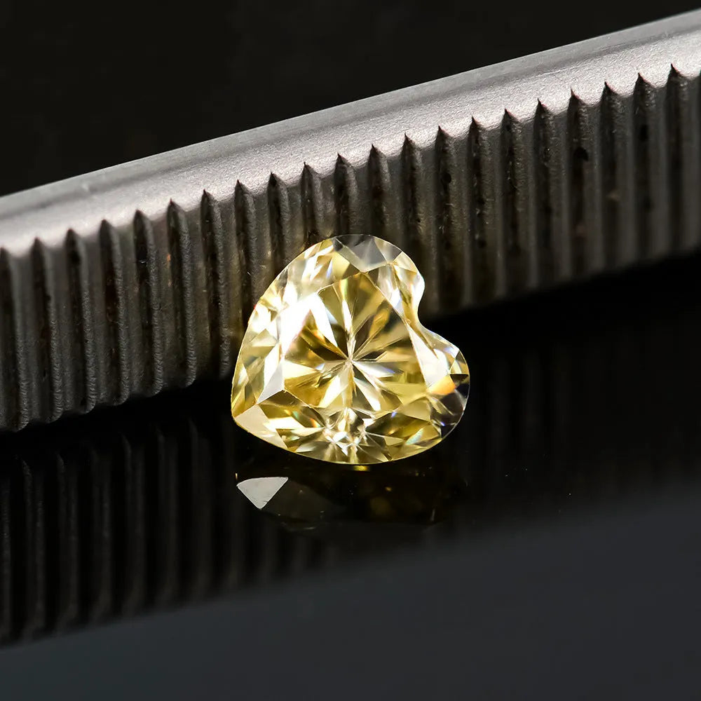 Lemon yellow heart-shaped moissanite stone with size options from 4mm to 11mm for jewellery making