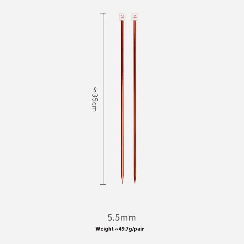 Set of lengthened crochet hooks in various sizes from 2.0mm to 10.0mm, each with a protective end cap.