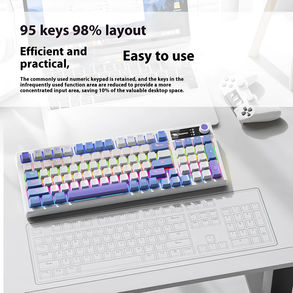 SK15 wired mechanical keyboard with volume knob in sunset orange colour beside laptop
